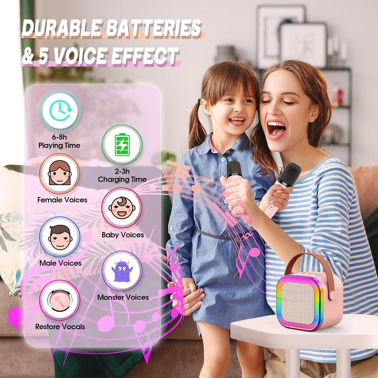 Karaoke Machine 2 Microphones, Birthday Gifts for Girls Toys Age 3-15 Year Old Girls Gifts Kids Microphone Toys for 3-12 Year Old Girls Birthday Presents Microphone for Kids Toys