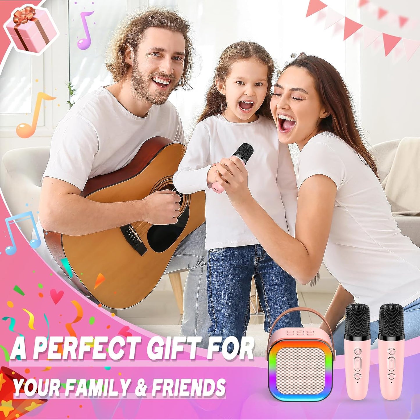 Karaoke Machine 2 Microphones, Birthday Gifts for Girls Toys Age 3-15 Year Old Girls Gifts Kids Microphone Toys for 3-12 Year Old Girls Birthday Presents Microphone for Kids Toys