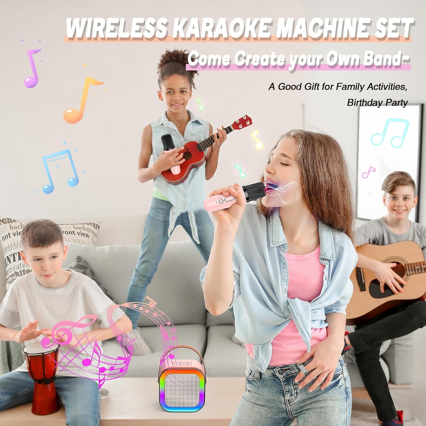 Karaoke Machine 2 Microphones, Birthday Gifts for Girls Toys Age 3-15 Year Old Girls Gifts Kids Microphone Toys for 3-12 Year Old Girls Birthday Presents Microphone for Kids Toys